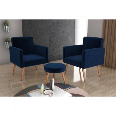 Conjunto 02 Poltronas E 1 Puff Dallas - Azul Marinho
