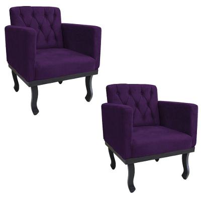 02 Poltronas Classic Pés Luís Xv Suede Roxo