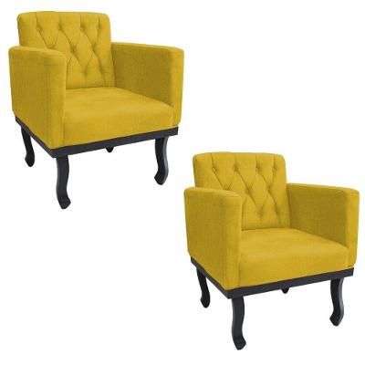02 Poltronas Classic Pés Luís Xv Suede Amarelo