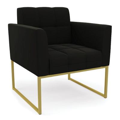 Poltrona Elisa Suede Preto Base Metálica Industrial Dourada - D'rossi