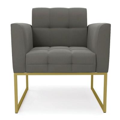 Poltrona Elisa Suede Grafite Base Metálica Industrial Dourada - D'rossi