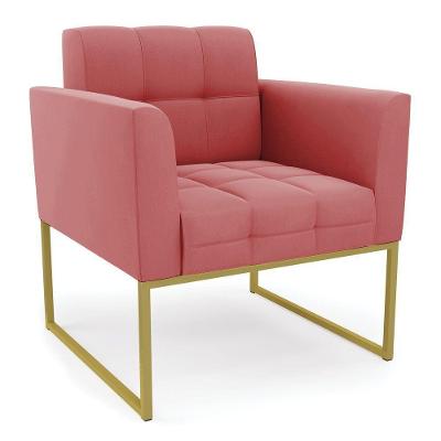 Poltrona Elisa Suede Rosê Base Metálica Industrial Dourada - D'rossi