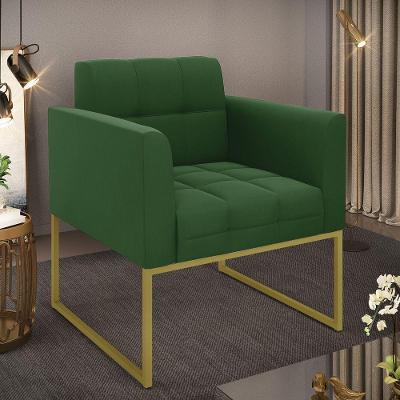 Poltrona Elisa Suede Verde Base Metálica Industrial Dourada - D'rossi