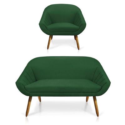 Kit 01 Namoradeira 02 Lugares e 01 Poltrona Giovana Suede Verde Castanho