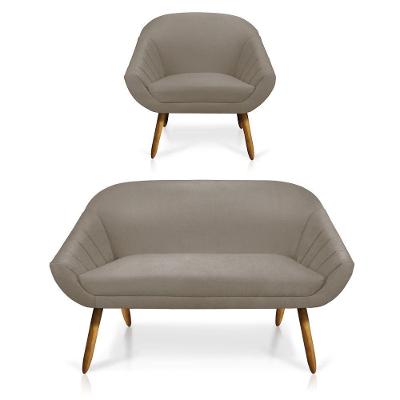 Kit 01 Namoradeira 02 Lugares e 01 Poltrona Giovana Suede Marrom Rato Castanho
