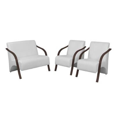 Conjunto Poltronas Vênus Braço Madeira Dsalla Courino Branco