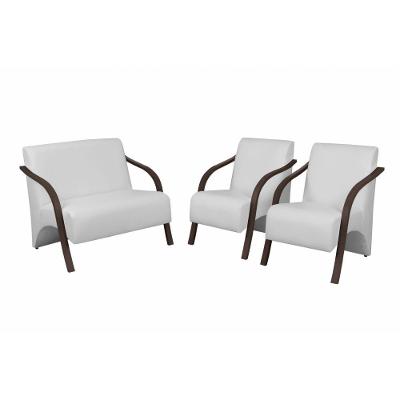 Conjunto Poltrona Vênus Braço Madeira D Salla Courino Branco