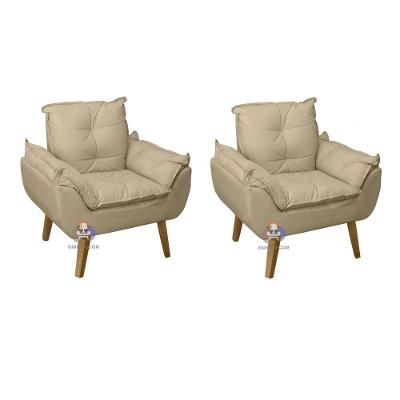 Kit 02 Poltrona Decorativa Opala Suede Bege Linho Smf Decor