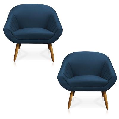 Kit 02 Poltronas Giovana Suede Pés Palito Castanho