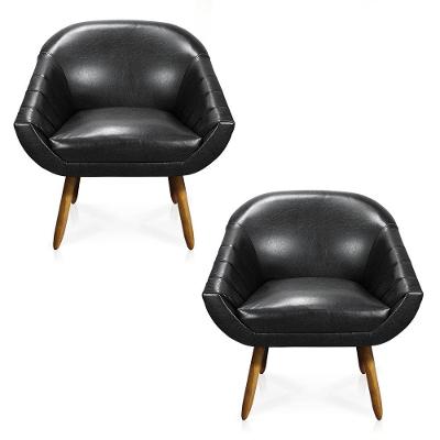 Kit 02 Poltronas Giovana Corano Preto Pés Palito Castanho