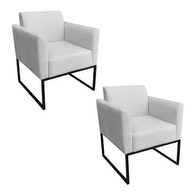 Kit 02 Poltronas Marisa Suede Base Industrial Metálica Preto