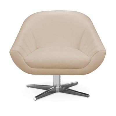 Kit 02 Poltronas Giratória Giovana Corino Bege Base Cromada