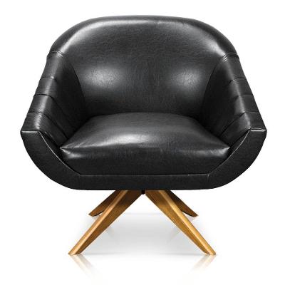 Kit 02 Poltronas Giratória Giovana Corano Preto Base Madeira