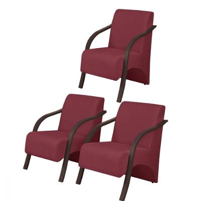 Kit 3 Poltronas Vênus 1 Lugar Pé Madeira D Salla Suede Bordô