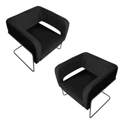 Kit 2 Poltronas Lucy Base Metal Chocolate Veludo Preto
