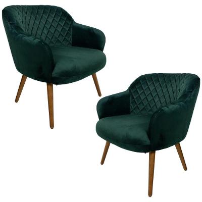 Kit 2 Poltronas Kitana Pés Madeira Palito Veludo Verde