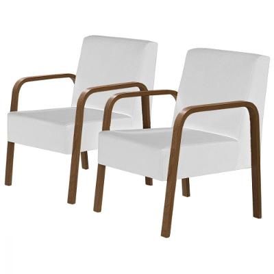 Kit 2 Poltronas Jade Braço Madeira D Salla Courino. Branco