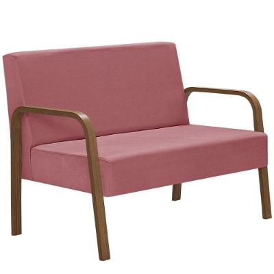 Poltrona 2 Lugares Luna Braço Madeira D Salla Suede Rosa