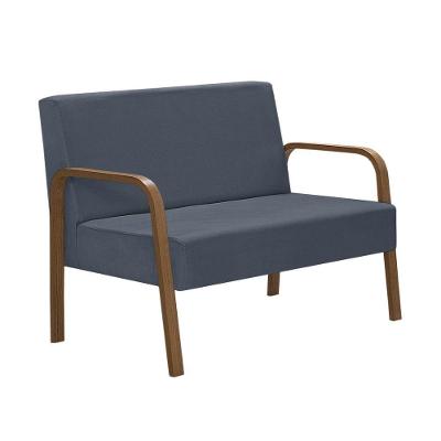 Poltrona 2 Lugares Luna Braço Madeira D Salla Suede Azul Bic