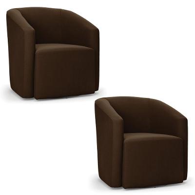 Kit 2 Poltronas Stella Max Suede Marrom Base Giratória - D'rossi