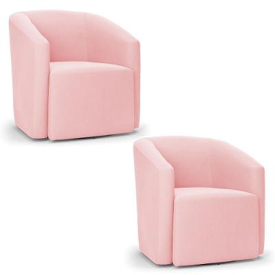 Kit 2 Poltronas Stella Max Suede Base Giratória - D'rossi Cor Rosa Bebê