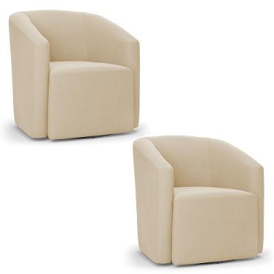 Kit 2 Poltronas Stella Max Suede Bege Base Giratória - D'rossi