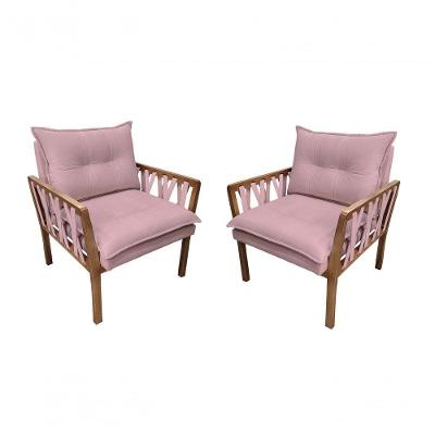 Kit 2 Poltronas Decorativa Luxo Safira Dora Bela Cor 0125 Rosa