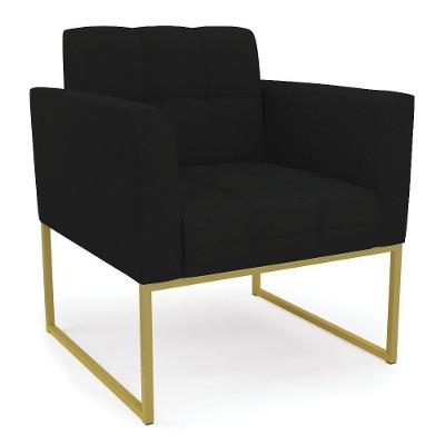 Poltrona Elisa Linho Base Metálica Industrial Dourada - D'rossi Cor A79 Preto