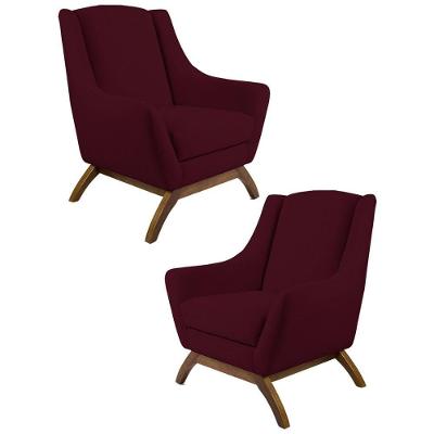 Kit 2 Poltronas Base Manu Madeira Juliet B-278 Veludo Marsala - Domi