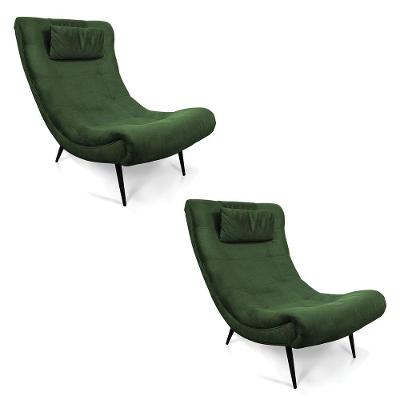 Kit 02 Poltronas Sher Suede Verde Pés Palito De Ferro - D'rossi