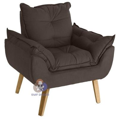 Poltrona Decorativa Opala Suede Marrom Smf Decor
