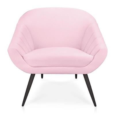 Poltrona Giovana Suede Rosa Bebê Pés Palito De Ferro