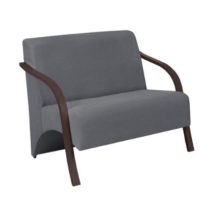 Poltrona Vênus 2 Lugares D Salla Suede Braço Madeira Cinza
