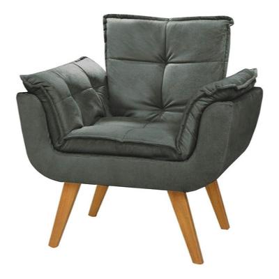 Poltrona Opala Suede Preto Dora Bela Cinza