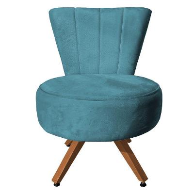 Poltrona Cadeira Costurada Elegância Veludo Azul Turquesa Base Giratória Castanho - Pallazio