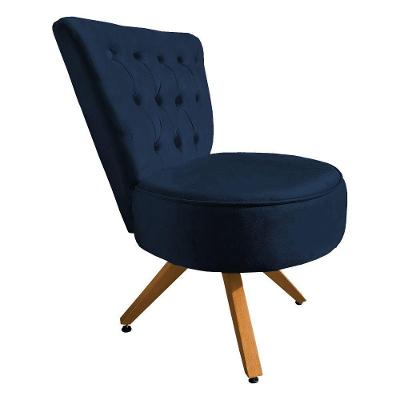 Poltrona Cadeira Capitonê Elegância Veludo Base Giratória Castanho - Pallazio Azul Marinho