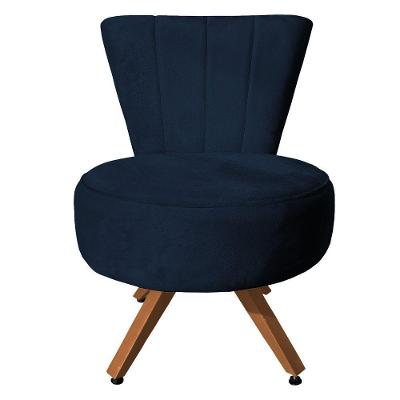 Poltrona Cadeira Costurada Elegância Veludo Base Giratória Castanho - Pallazio Azul Marinho
