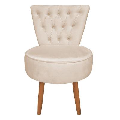 Poltrona Cadeira Decorativa Capitonê Elegância Veludo Pés Palito Castanho - Pallazio Bege