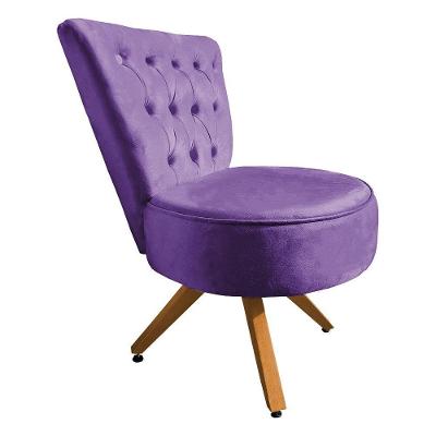 Poltrona Cadeira Decorativa Capitonê Elegância Veludo Roxo Base Giratória Castanho - Pallazio