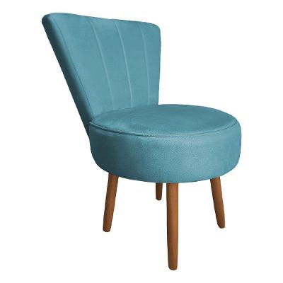 Poltrona Cadeira Decorativa Costurada Elegância Veludo Pés Palito Castanho - Pallazio Azul Turquesa