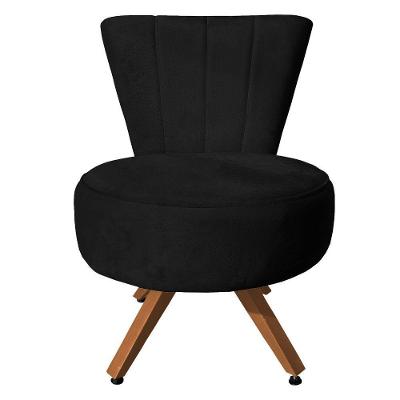 Poltrona Cadeira Decorativa Costurada Elegância Veludo Base Giratória Castanho - Pallazio Preto