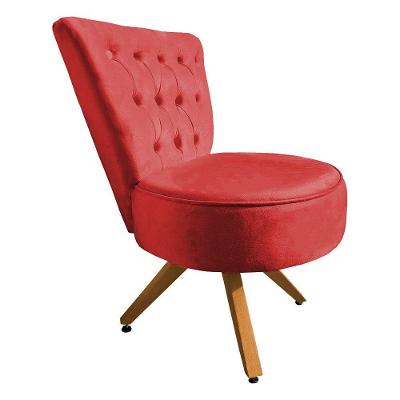 Poltrona Cadeira Decorativa Capitonê Elegância Veludo Base Giratória Castanho - Pallazio Vermelho