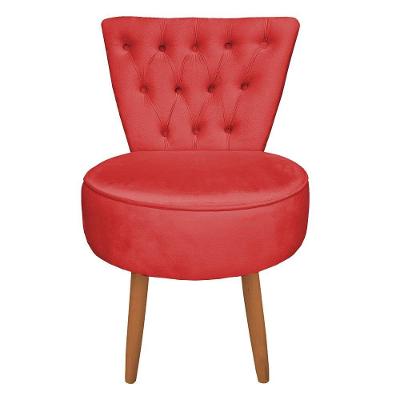 Poltrona Cadeira Decorativa Capitonê Elegância Veludo Pés Palito Castanho - Pallazio Vermelho