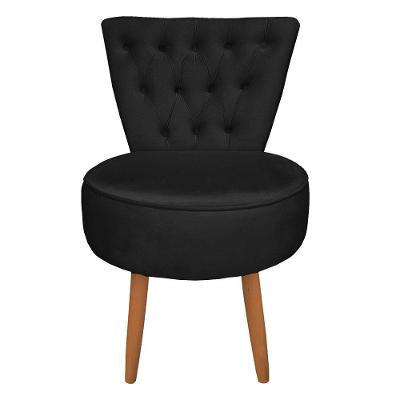 Poltrona Cadeira Decorativa Capitonê Elegância Veludo Pés Palito Castanho - Pallazio Preto