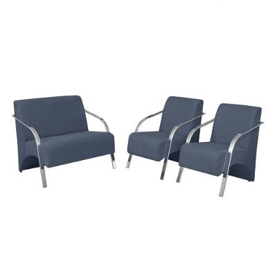 Conjunto Poltrona Vênus Braço Alumínio Azul Bic