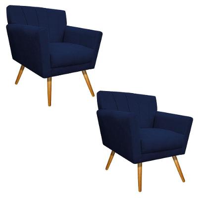 02 Poltronas Laura Palito Mel Suede Azul Marinho
