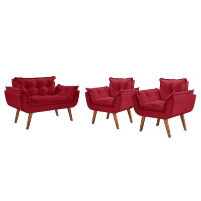 Conjunto Poltronas Opalla Pés Madeira Bordo