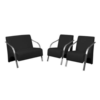 Conjunto Poltronas Vênus Braço Alumínio Dsalla Courino Preto