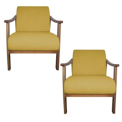 Kit 02 Poltrona Liz Base Madeira Suede Amarelo