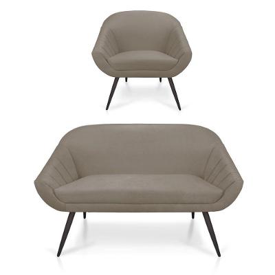 Kit 01 Namoradeira 02 Lugares e 01 Poltrona Giovana Suede Marrom Rato de Ferro